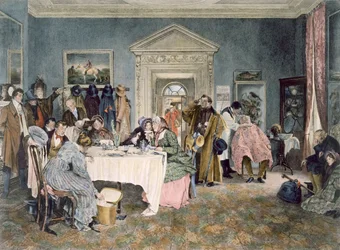 Z Londynu do Yorku - czas minął! - incydent z dawnych czasów trenerskich, opublikowany 1897 (akwatinta)